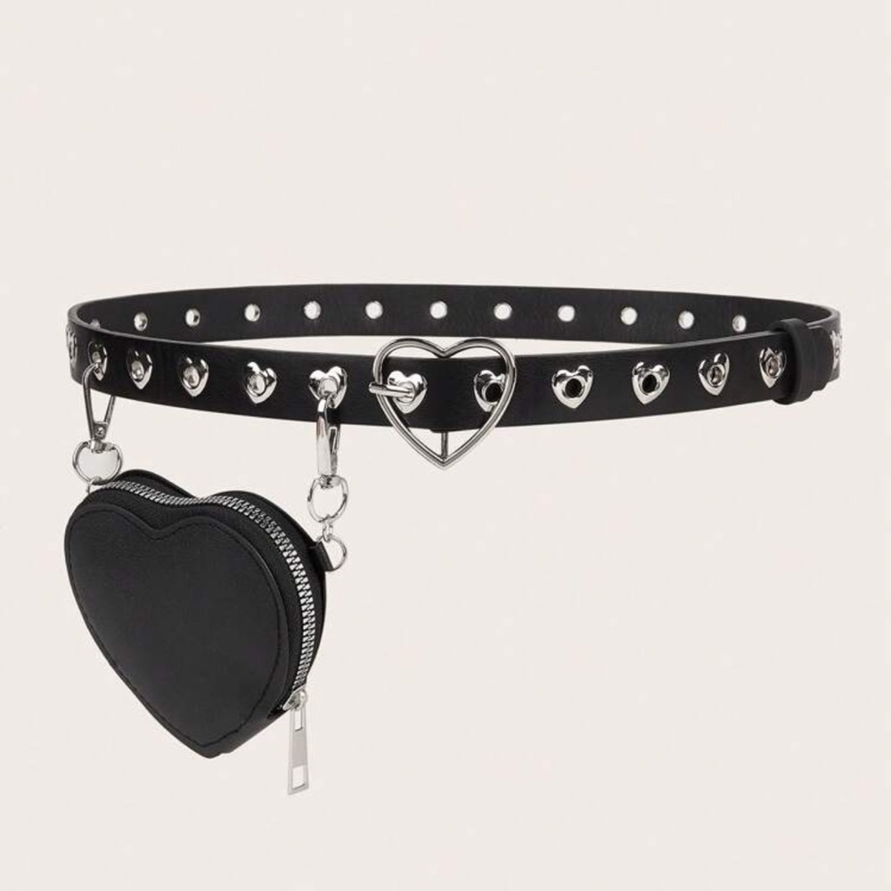 🖤Black Waist Belt With Mini Heart-Shaped Fanny Pack🖤